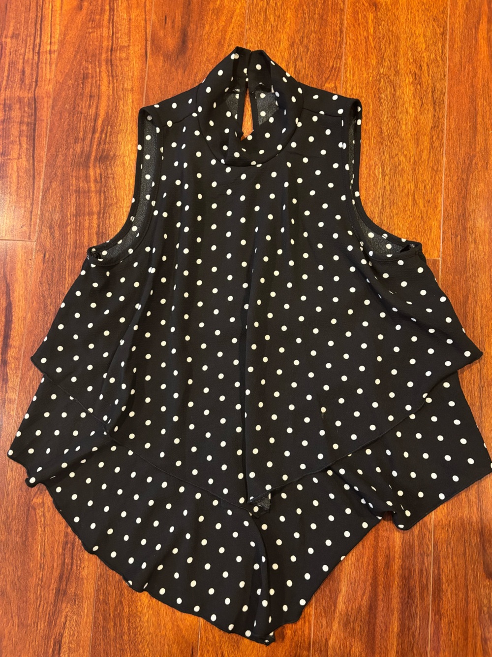 Papaya Black Polka Dot Sleeveless Mock Neck Top